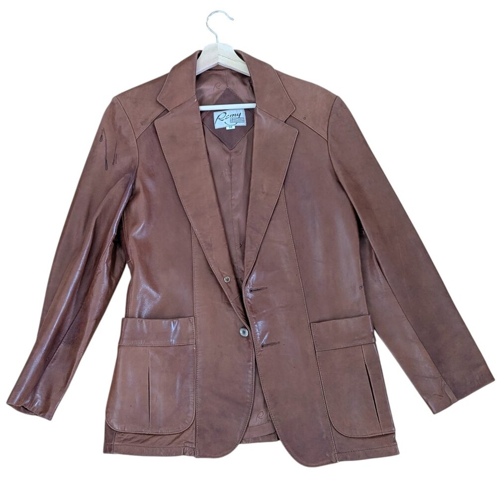 Remy Leather Gorgeous Brown Retro Vintage Leather Jacket - Size 38